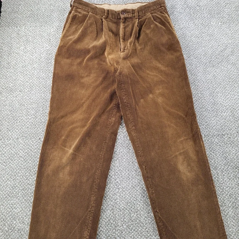Vintage Nautica Mens Brown Corduroy Pleated Pants 34x34 (31.5)Tobacco Wide Wale